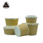 Good Hot Insulation Korean and Japanese Food Take Away  Ripple Paper Bowl with Plastic Lids – Image 3