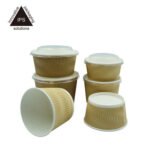 Good Hot Insulation Korean and Japanese Food Take Away  Ripple Paper Bowl with Plastic Lids – Image 4