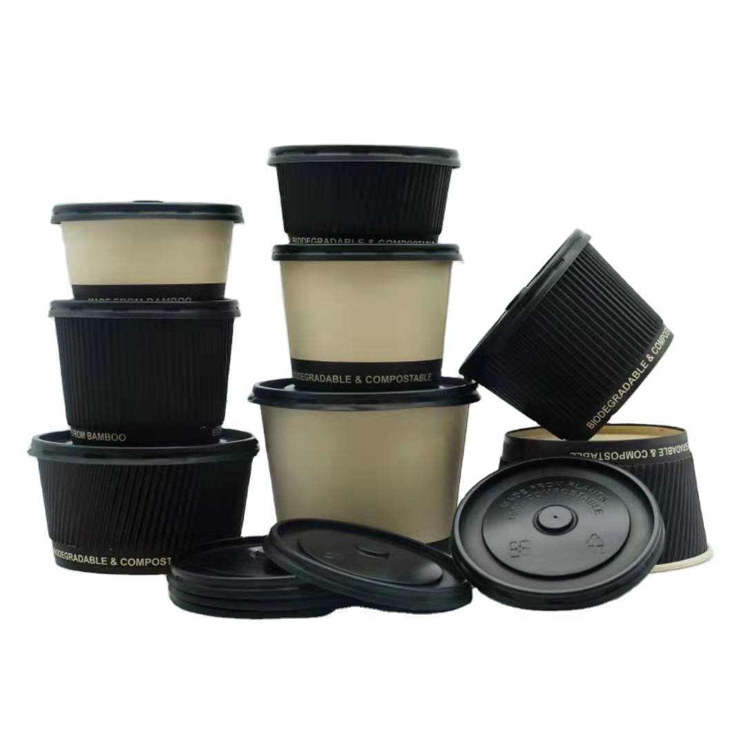 H6e679183affa487faf2330038f92199eS.jpeg Zeroleak Paper Bowl Cake Packaging Corrugated Paper Cupcake Paper for Street Free Design Single Wall and Ripple Wall Black – Image 1