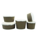 Hot Insulated Disposal Food Take Away Paper Bowl with Plastic Lids Corrugated Paper Disposable 16 Oz Plastic Cups Gold Foil Logo